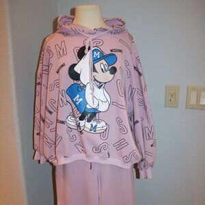 2 Pieces Set Hoodie and Sweatpants - Pink, Cartoon Print